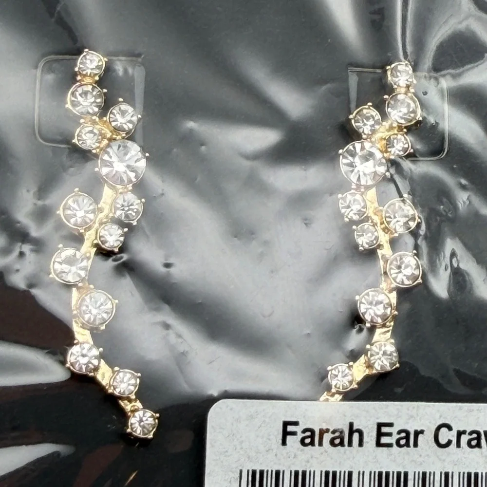 BaubleBar Farah Ear Crawlers Gold Tone Clear Crystal NEW